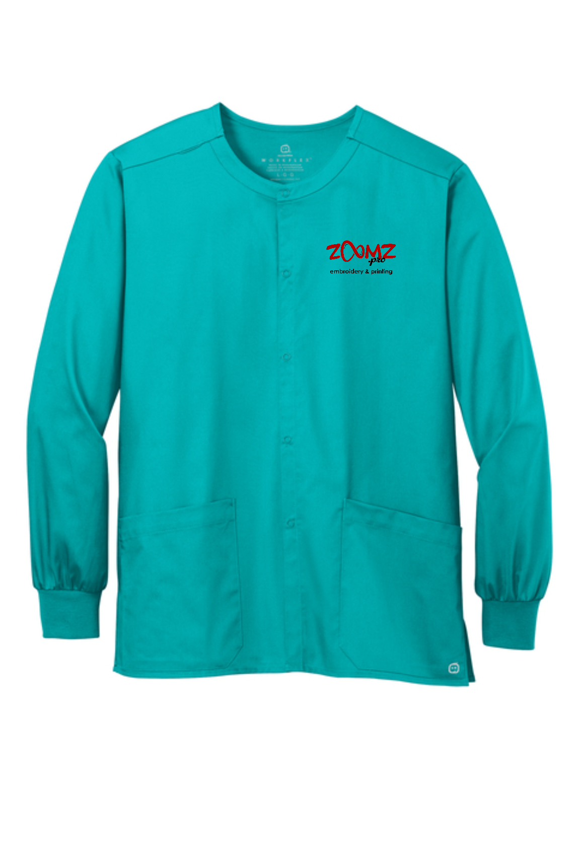 Zoomz Pro embroidered teal scrub jacket