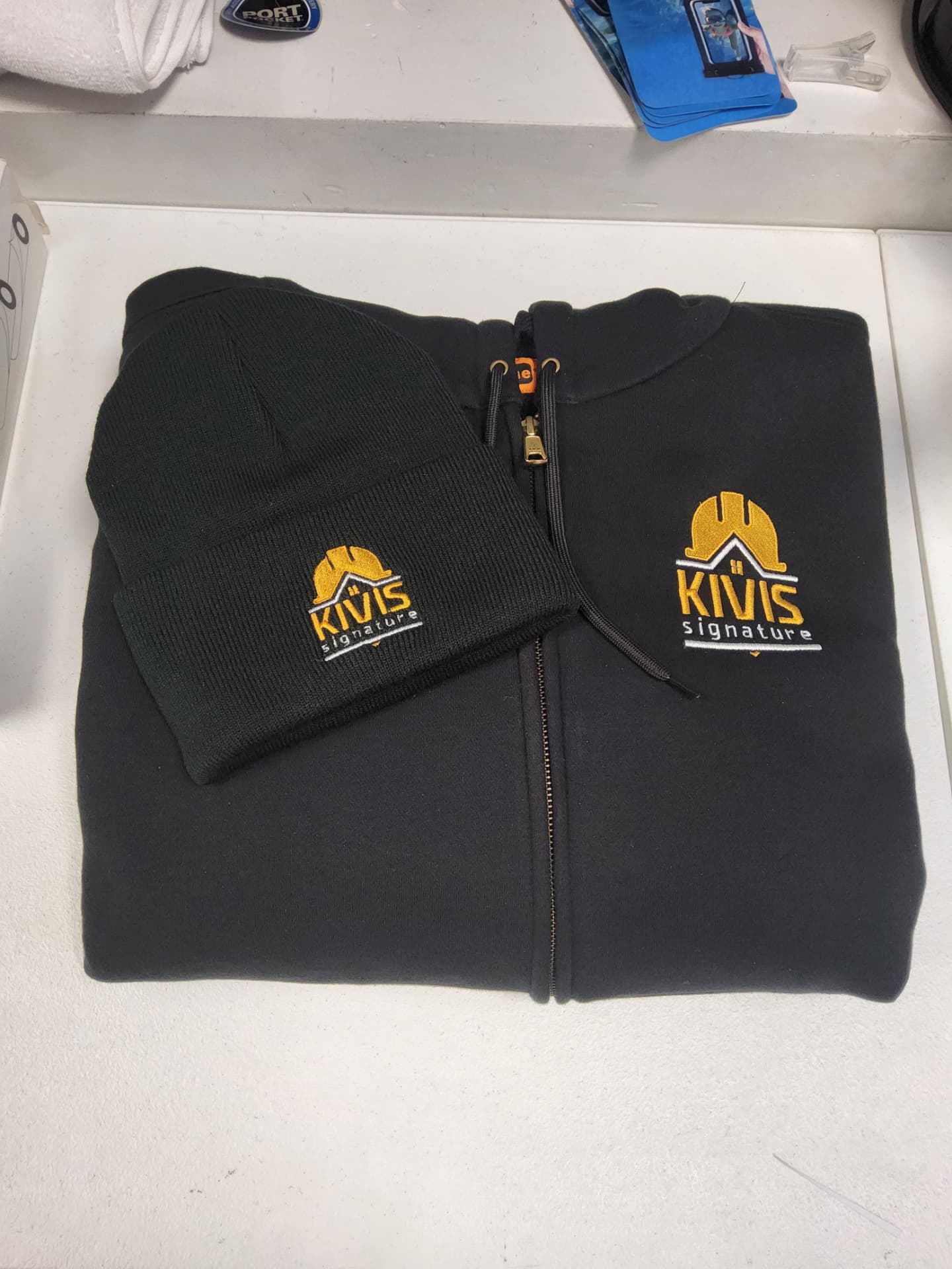 KIVIS Signature embroidered zip hoodie and beanie set